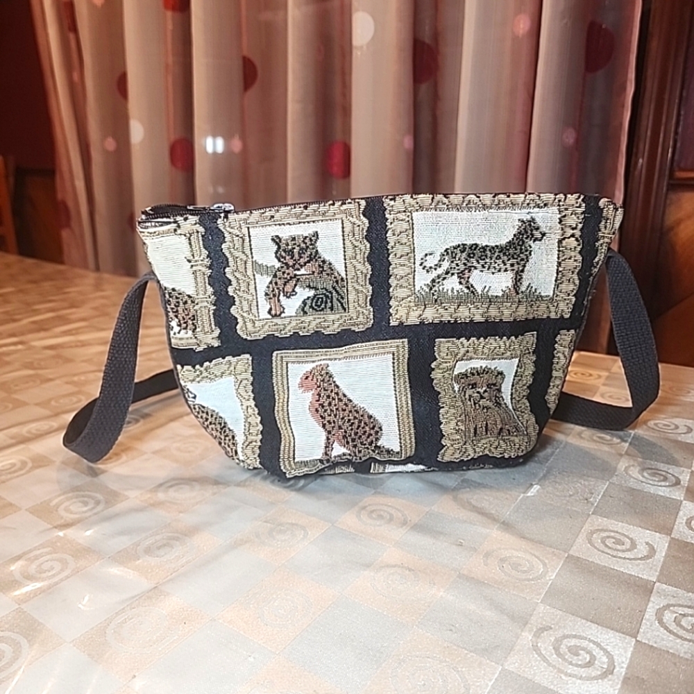 Vintage "Doodle Bags Stuart Florida" Shoulder Bag Jungle Cats Tapestry Tote